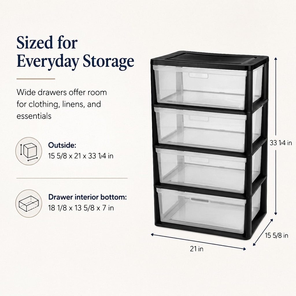 4 Drawer Black Plastic Storage Tower J50777
