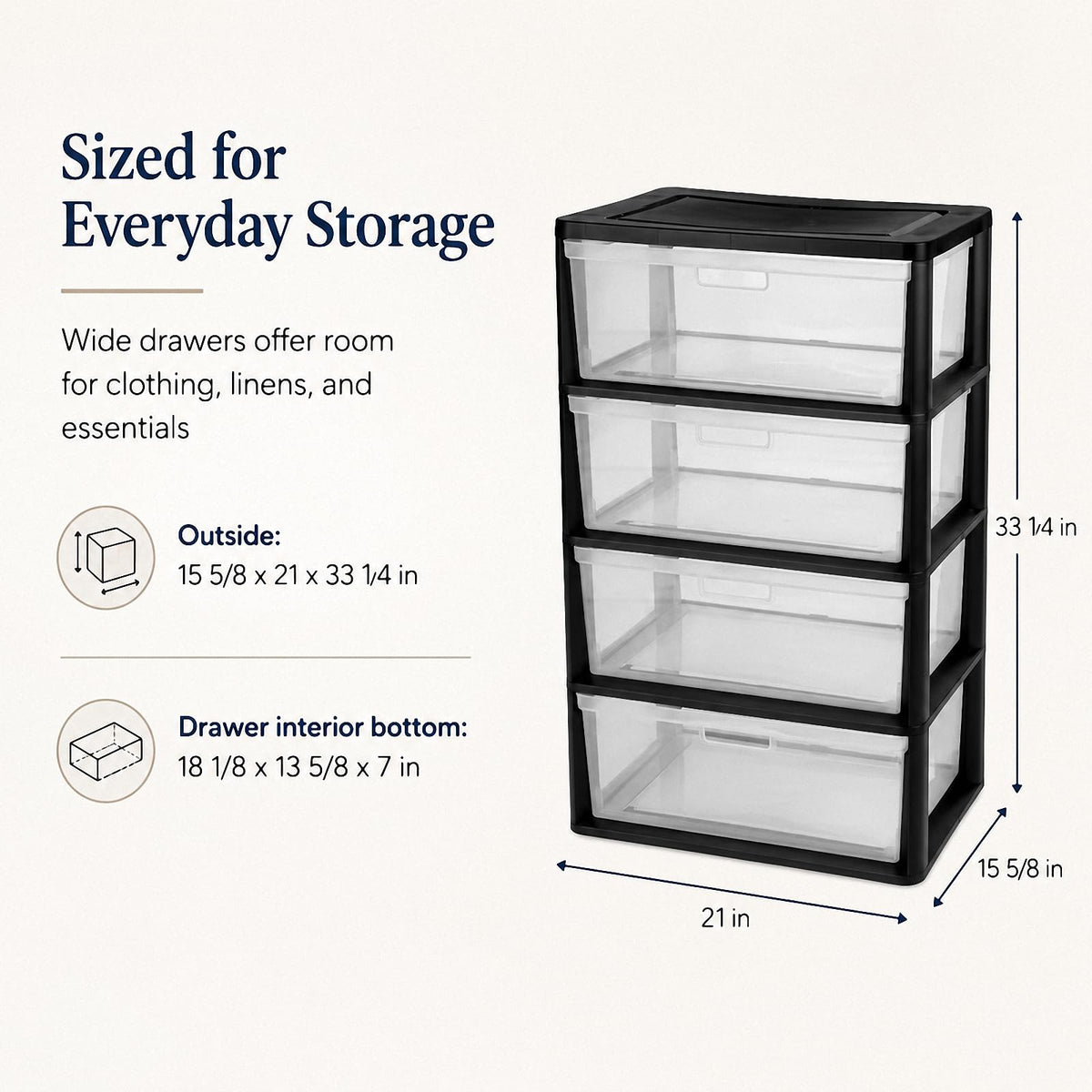 4 Drawer Black Plastic Storage Tower J50777