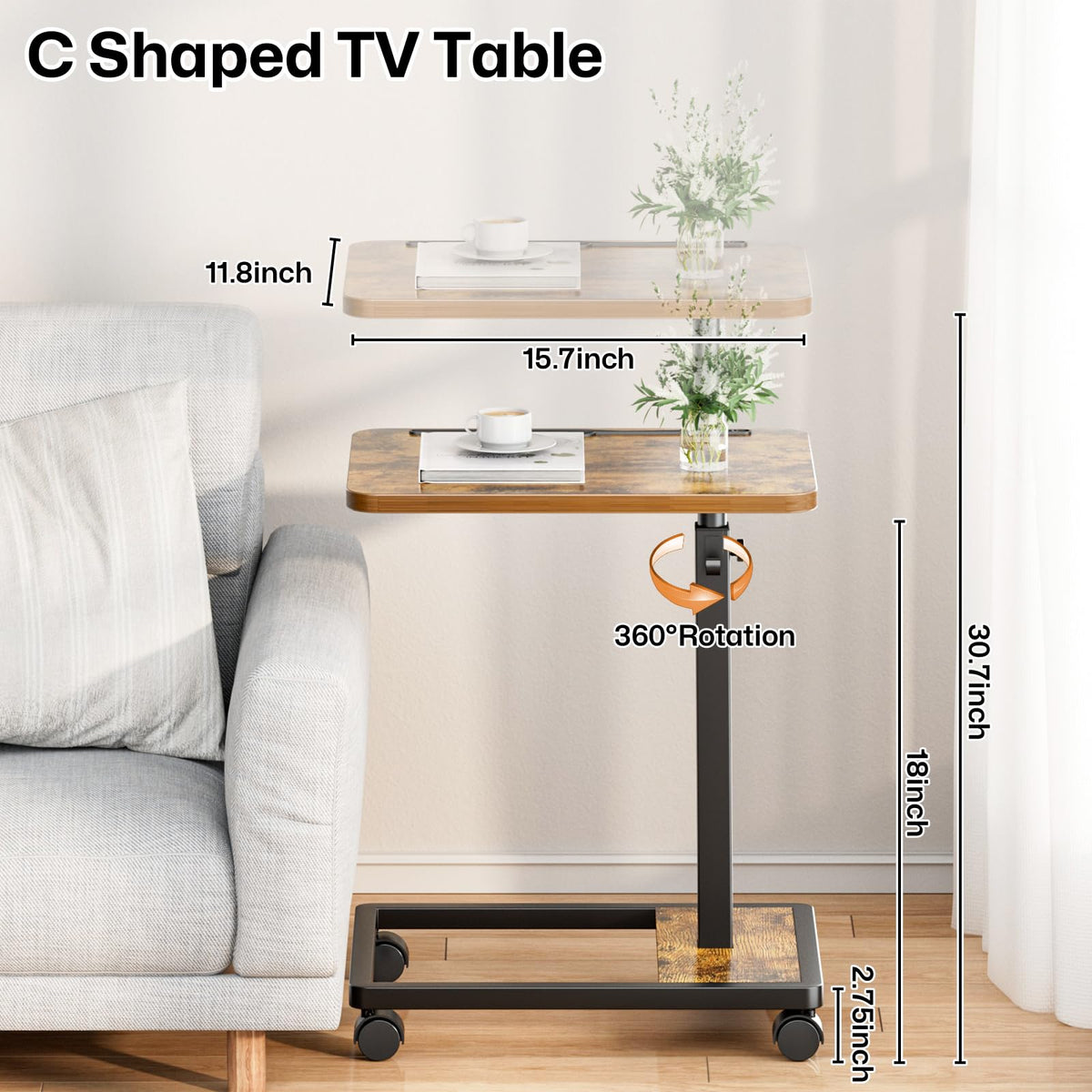 Adjustable TV Tray Table with Wheels B554680