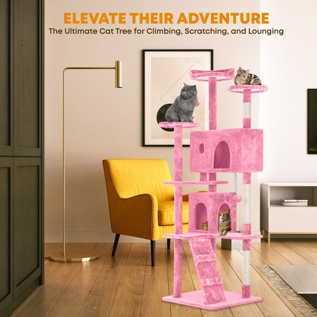 70in Pink Cat Tree with Scratching Post B4565