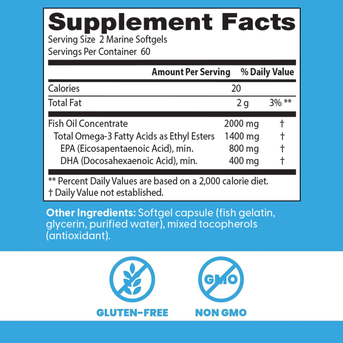 Omega 3 Fish Oil Supplement, Gluten Free, 120 Marine Softgels I596