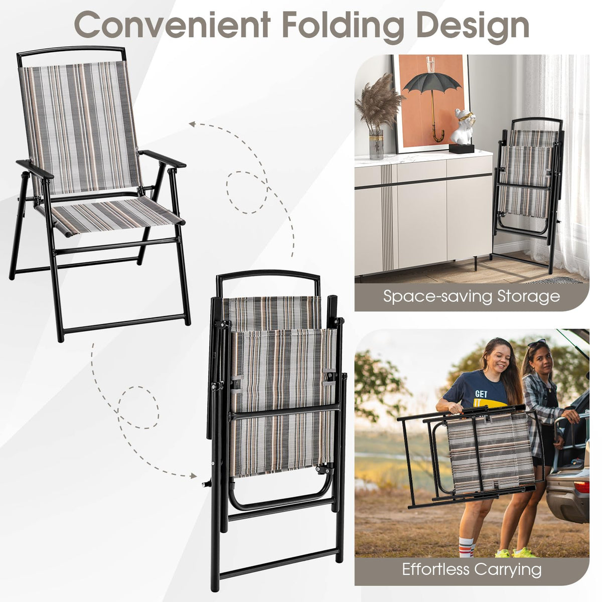 Patio Chairs Set of 2 Folding Armrests Metal Frame E764845