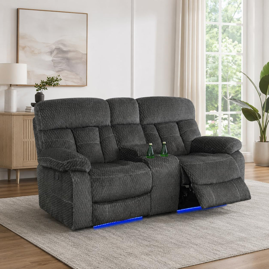 Gray Wool 3 Piece Power Reclining Sofa Set with USB Ports and LED Lights S3277