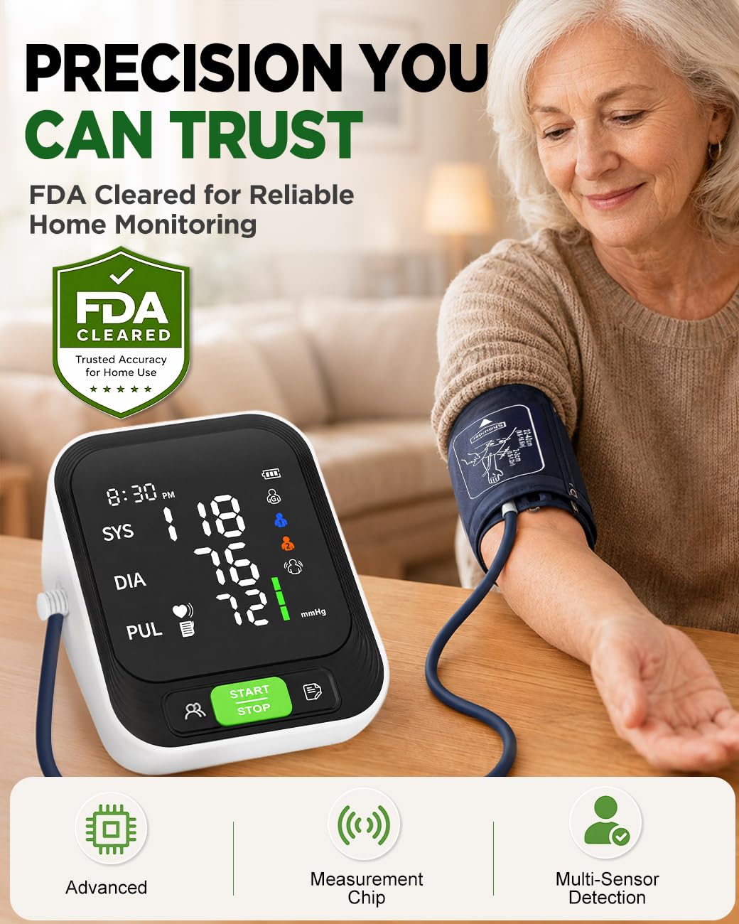 Upper Arm Blood Pressure Monitor with Large Cuff C520