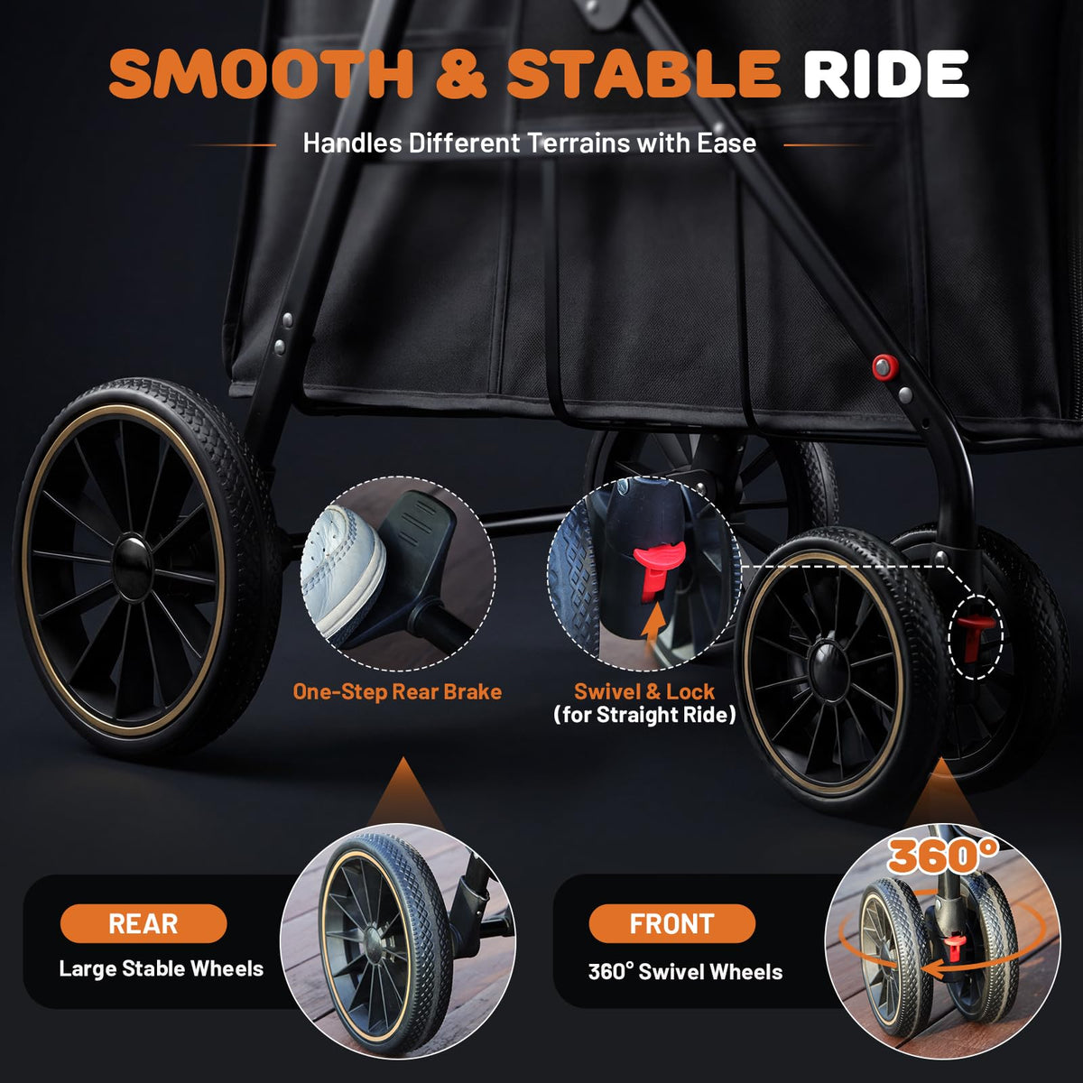 Foldable Pet Stroller up to 80 lbs with All-Terrain Wheels F156