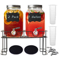 1 Gallon Glass Drink Dispenser with Stand and Spigot, 2 Pack C647