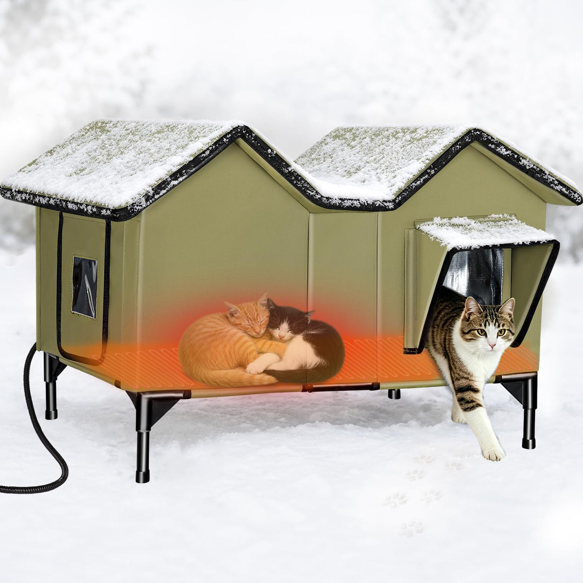 Heated Weatherproof Insulated Outdoor Cat House with Heating Pad V663