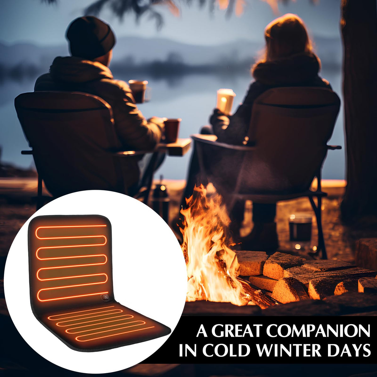 Black 2 Pcs USB Portable Heated Seat Cushion with Back Support M718