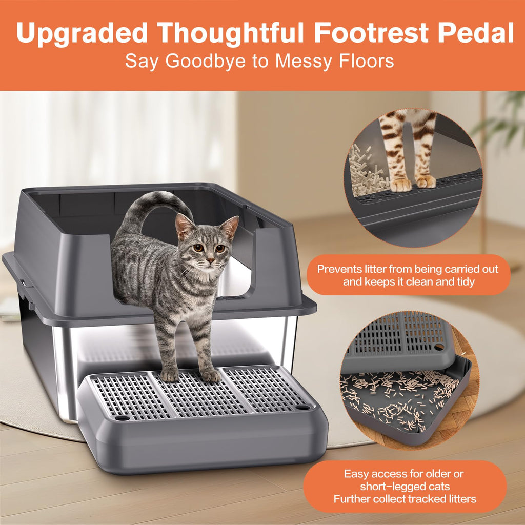 XXL Stainless Steel Cat Litter Box with Lid F49791