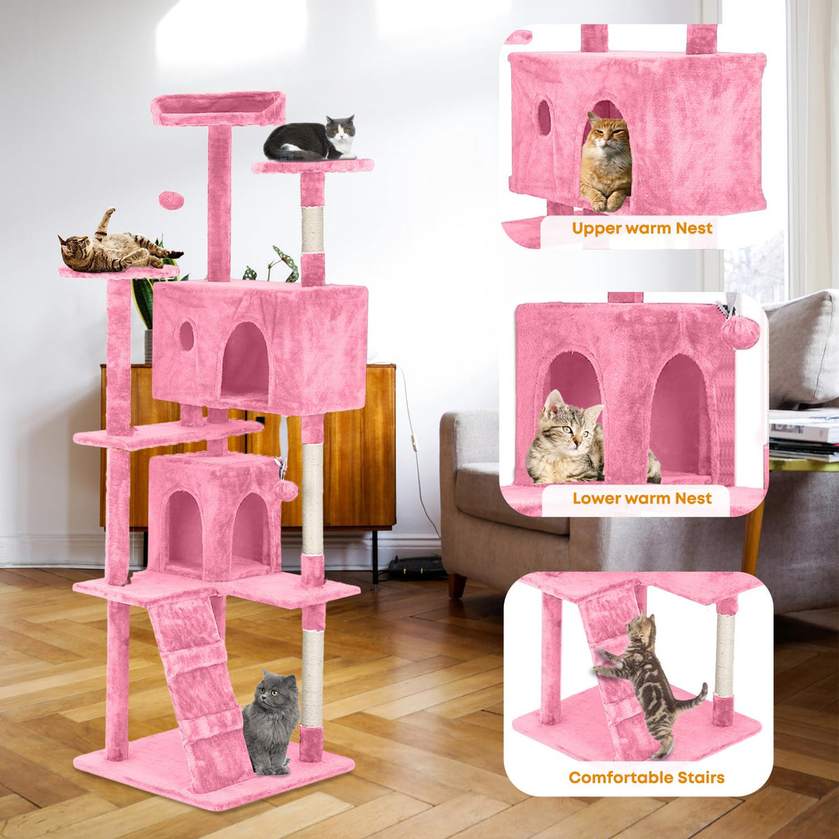 70in Pink Cat Tree with Scratching Post B4565