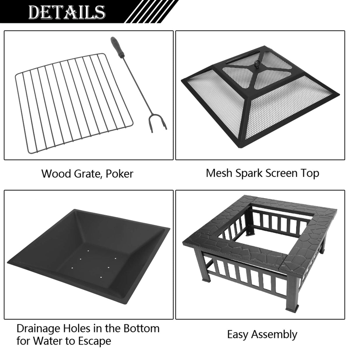 32" Wood Burning Metal Fire Pit with Poker Z450