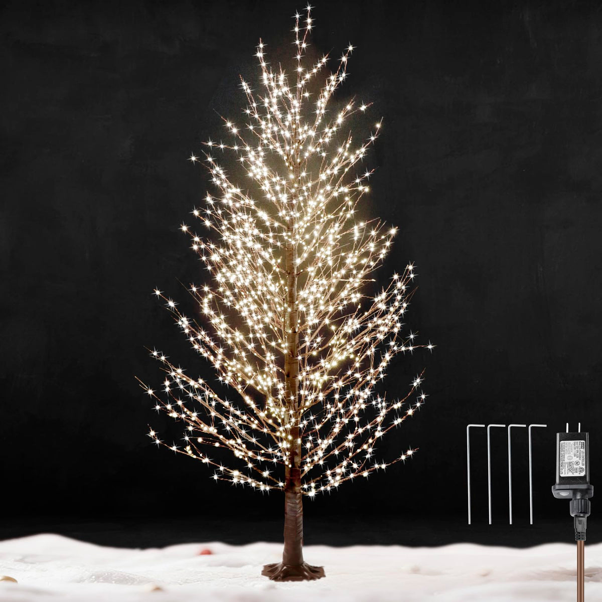 6FT Brown Lighted Birch Tree 1300LEDs Warm White Lights S211