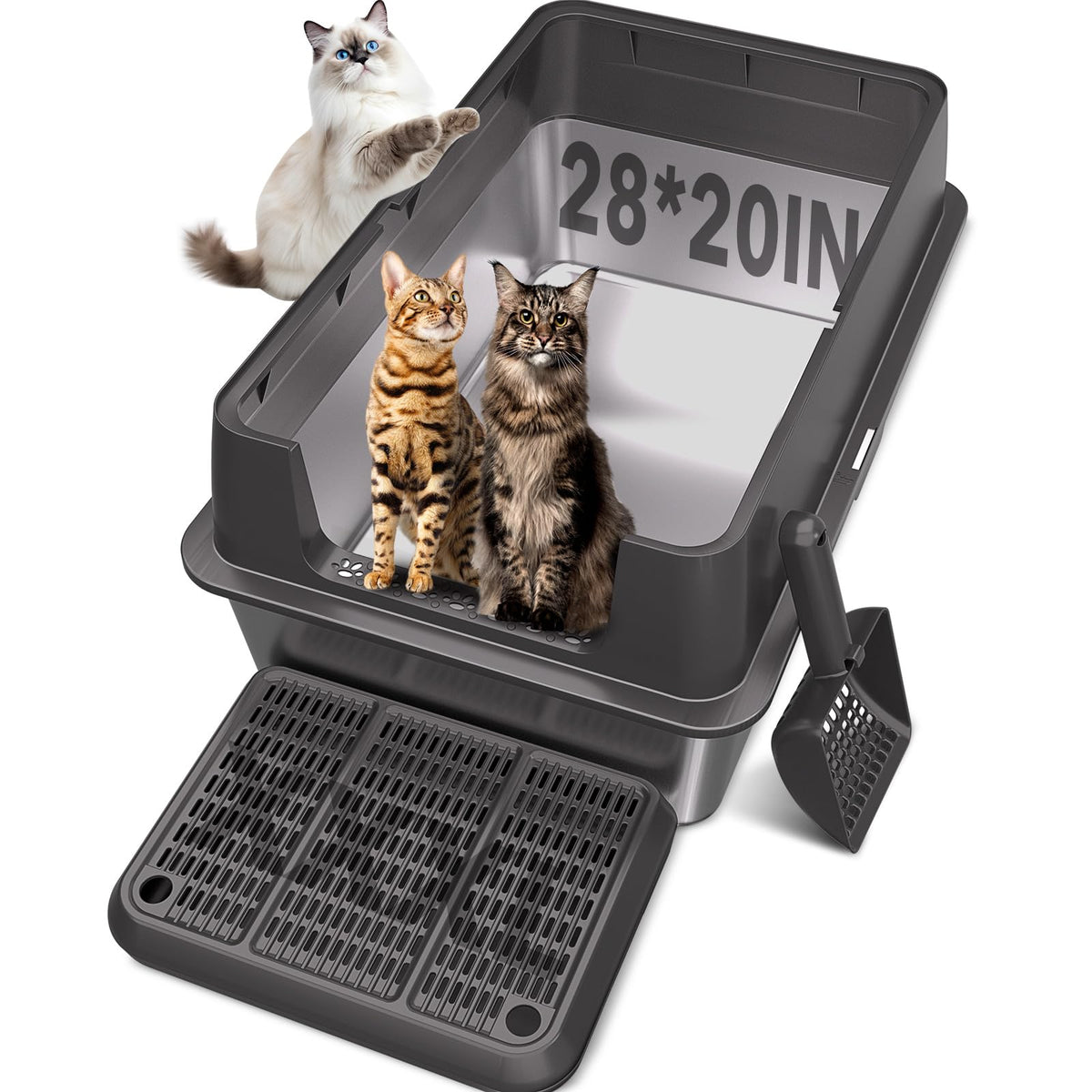 XXL Stainless Steel Cat Litter Box with Lid F49791