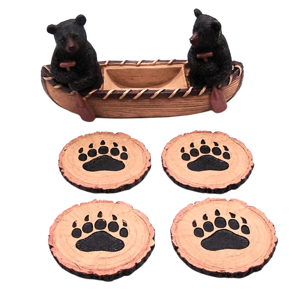 Set of 4 Rustic Bear Canoe Coasters P3918