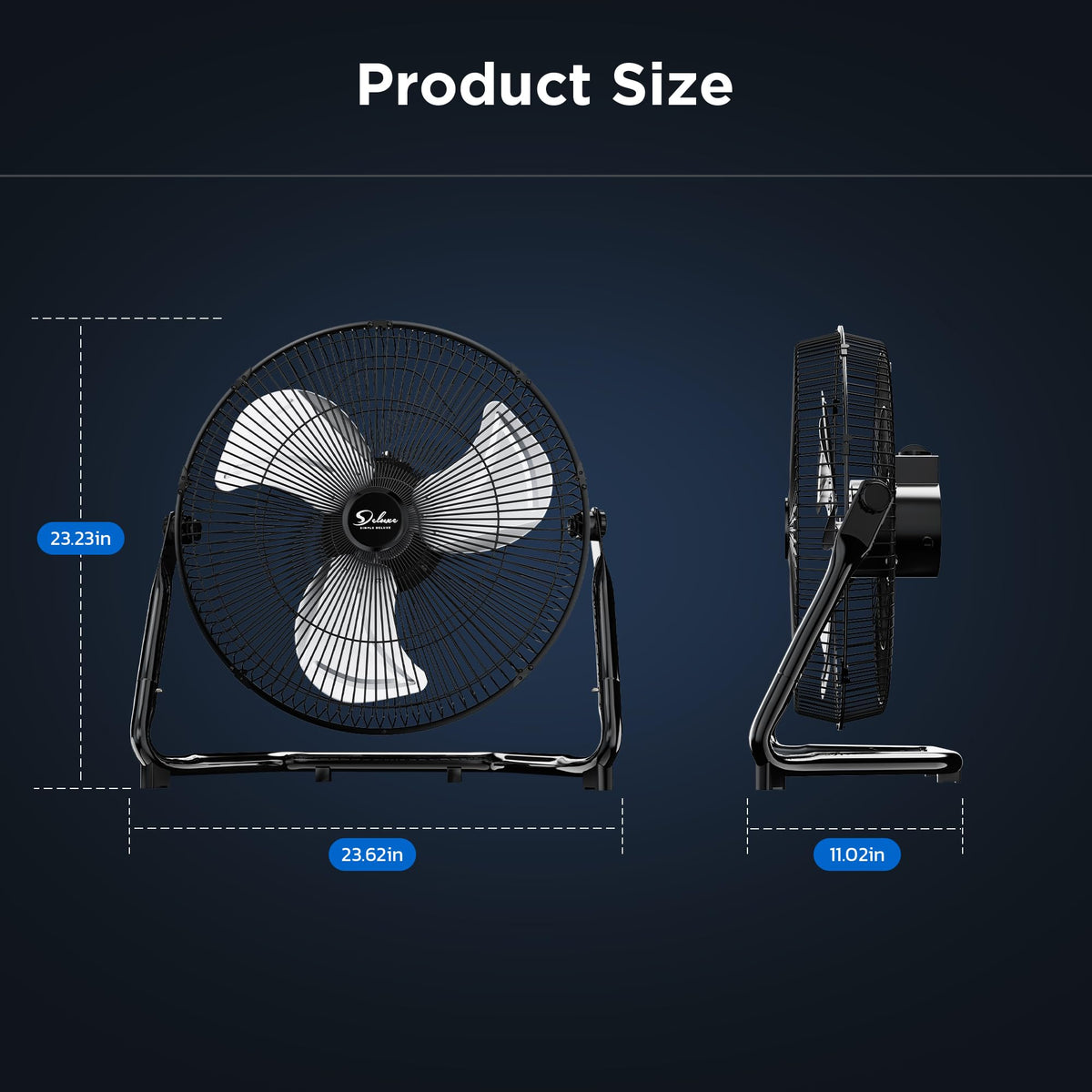 20 Inch 3-Speed High Velocity Metal Industrial Floor Fan, Black A33657