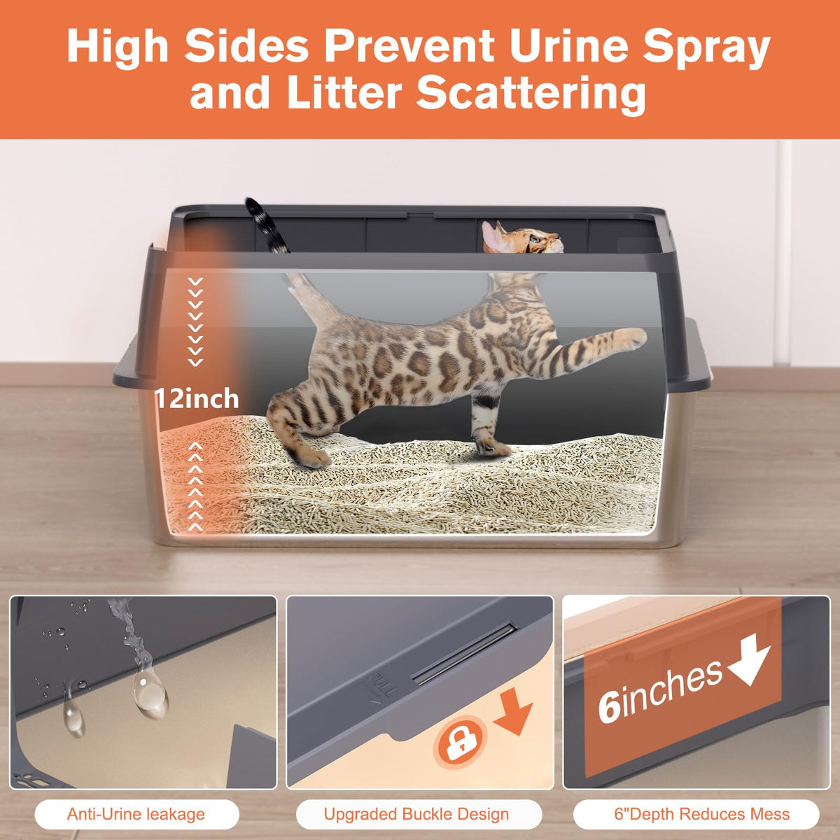 XXL Stainless Steel Cat Litter Box with Lid F49791