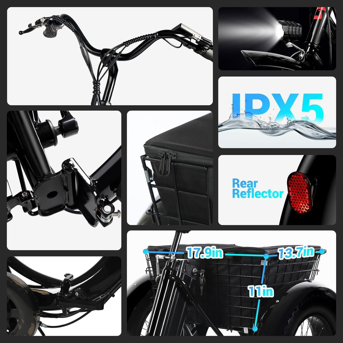 Folding Electric Tricycle for Adults, 20"x4" Fat Tire, Peak 500W 36V13Ah U1674