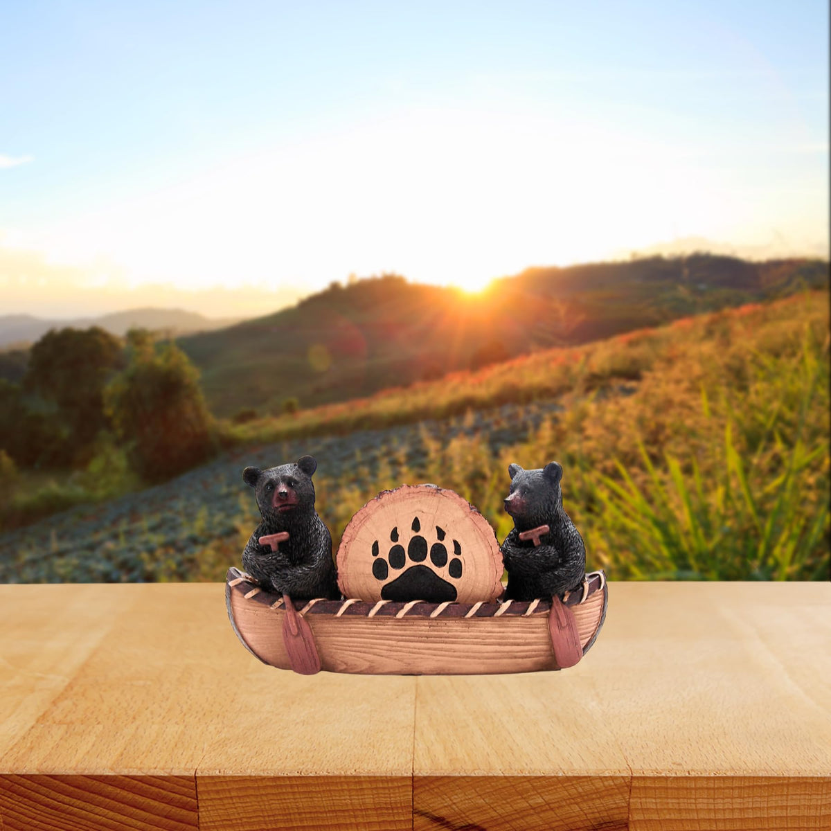Set of 4 Rustic Bear Canoe Coasters P3918