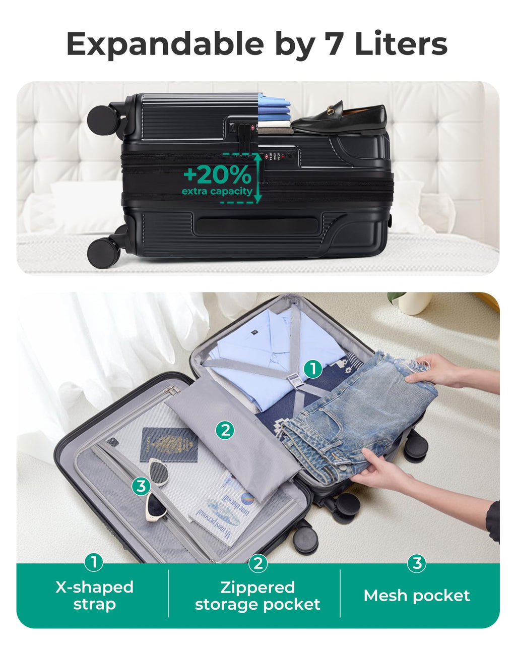 Carry On Luggage with Wheels, Black T192740