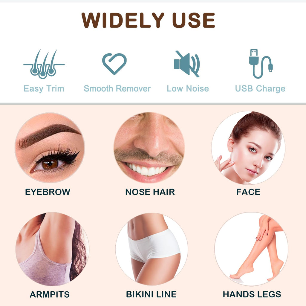 Facial Hair Removal Eyebrow Trimmer 2 in 1 LED Light Rechargeable Q33574