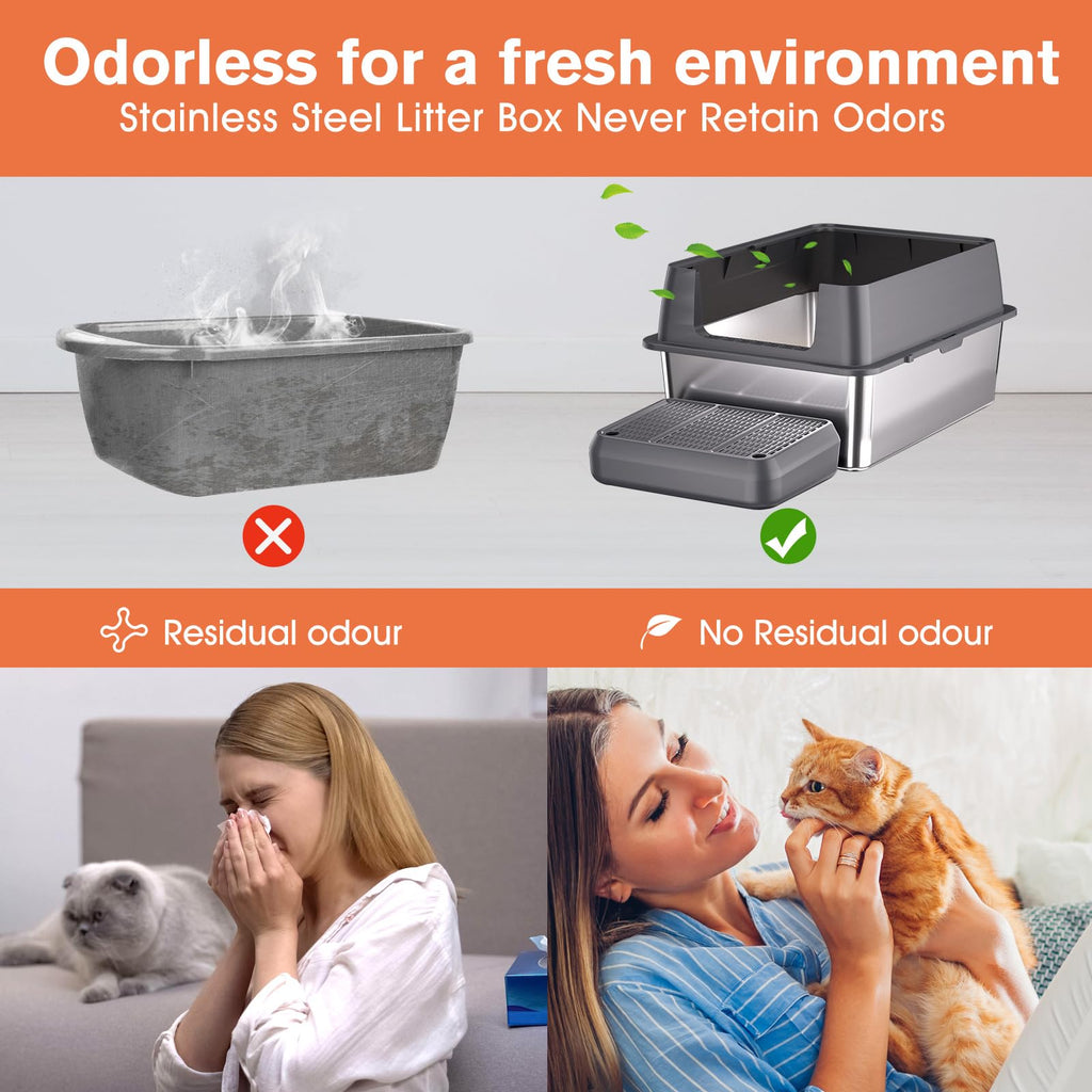 XXL Stainless Steel Cat Litter Box with Lid F49791