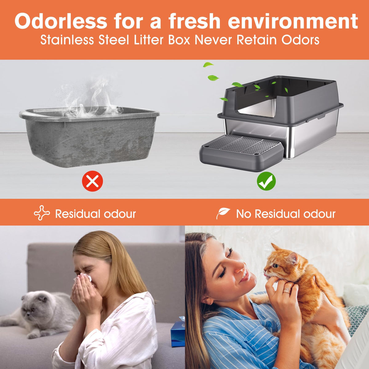 XXL Stainless Steel Cat Litter Box with Lid F49791