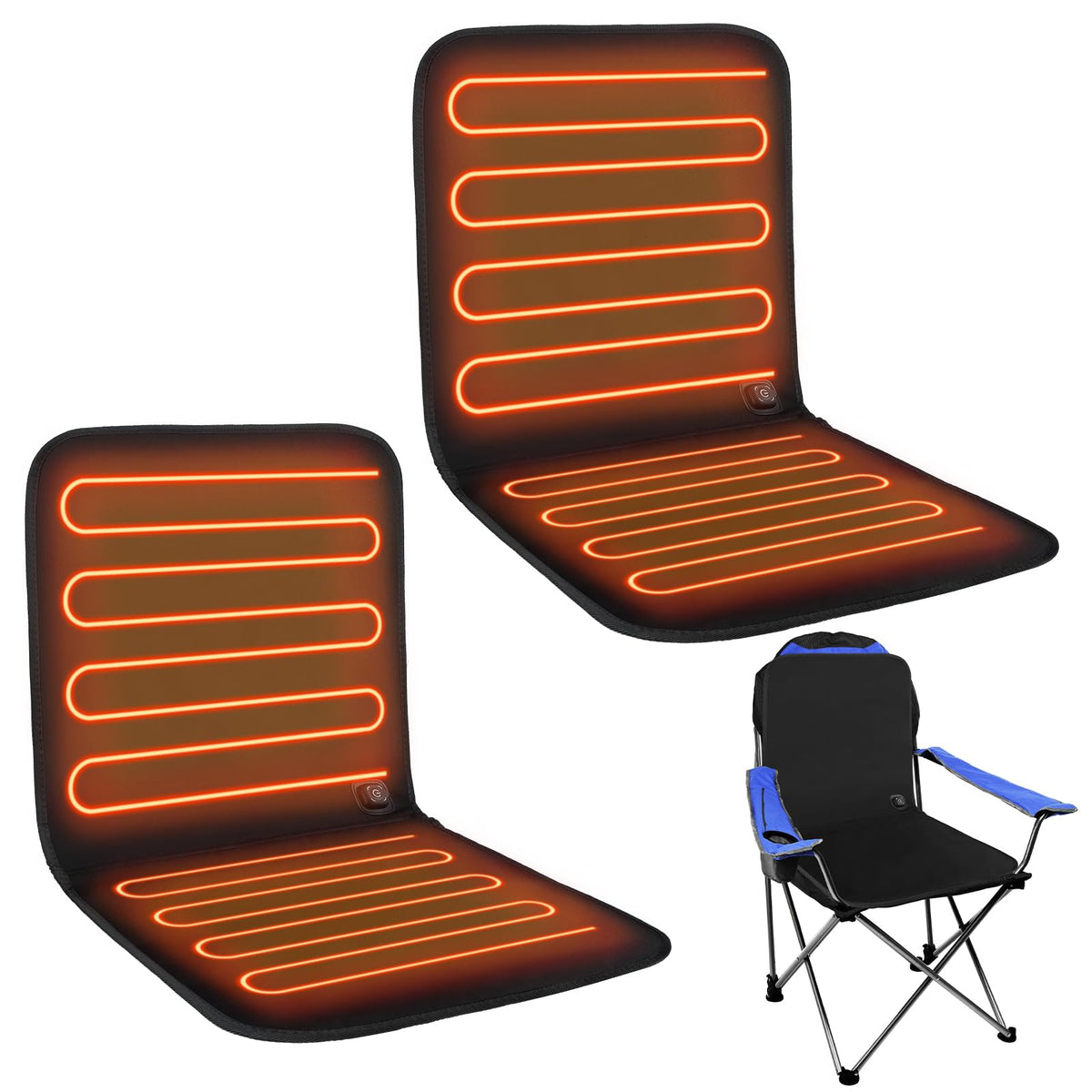 Black 2 Pcs USB Portable Heated Seat Cushion with Back Support M718