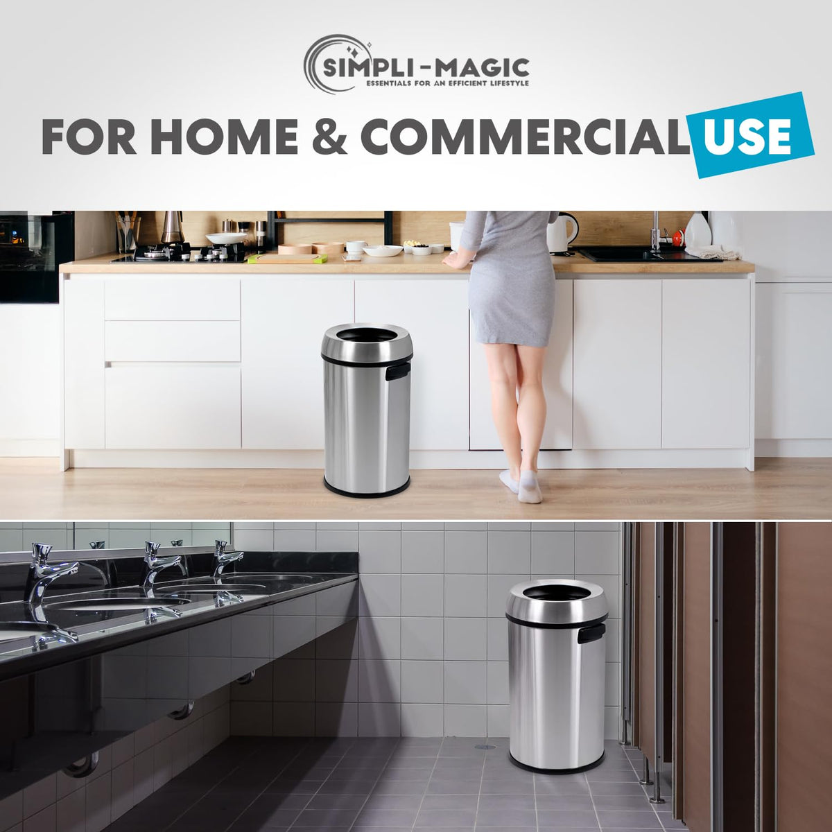 65 Liter Open Top Stainless Steel Trash Can K68587