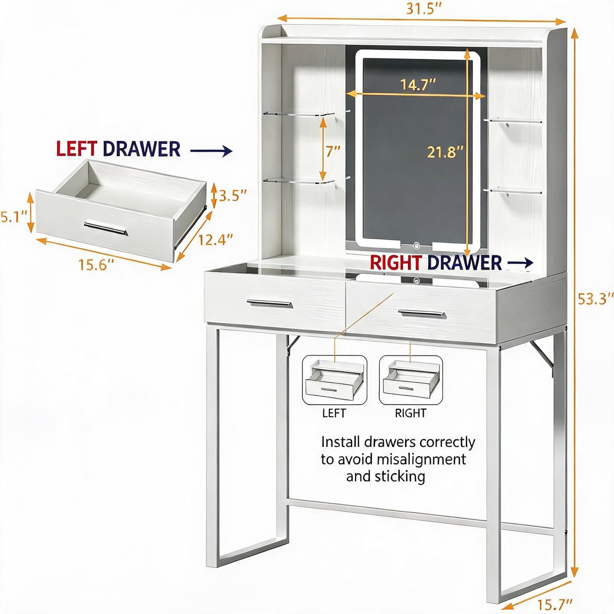White Vanity Desk with Mirror and LED Lights S492919