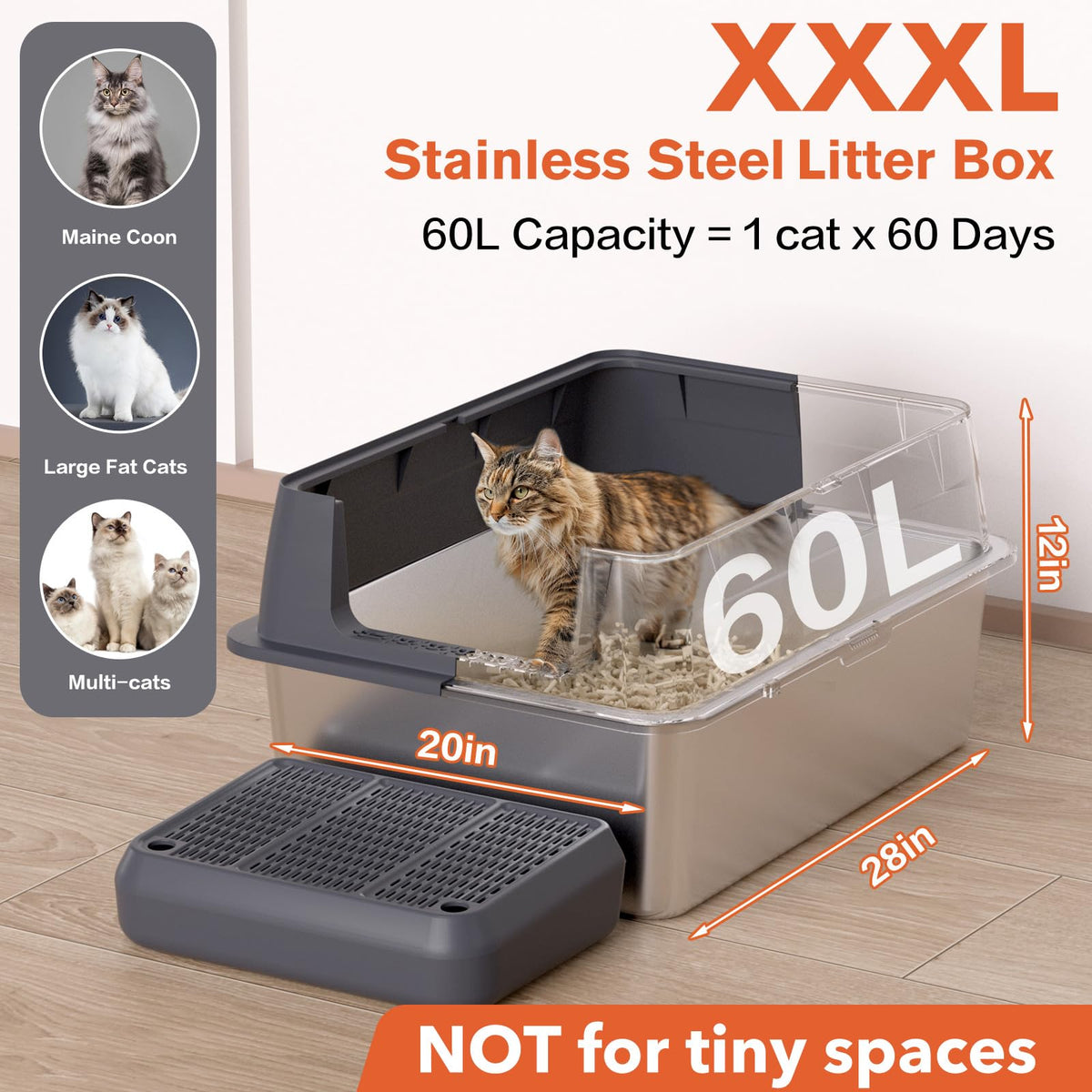 XXL Stainless Steel Cat Litter Box with Lid F49791