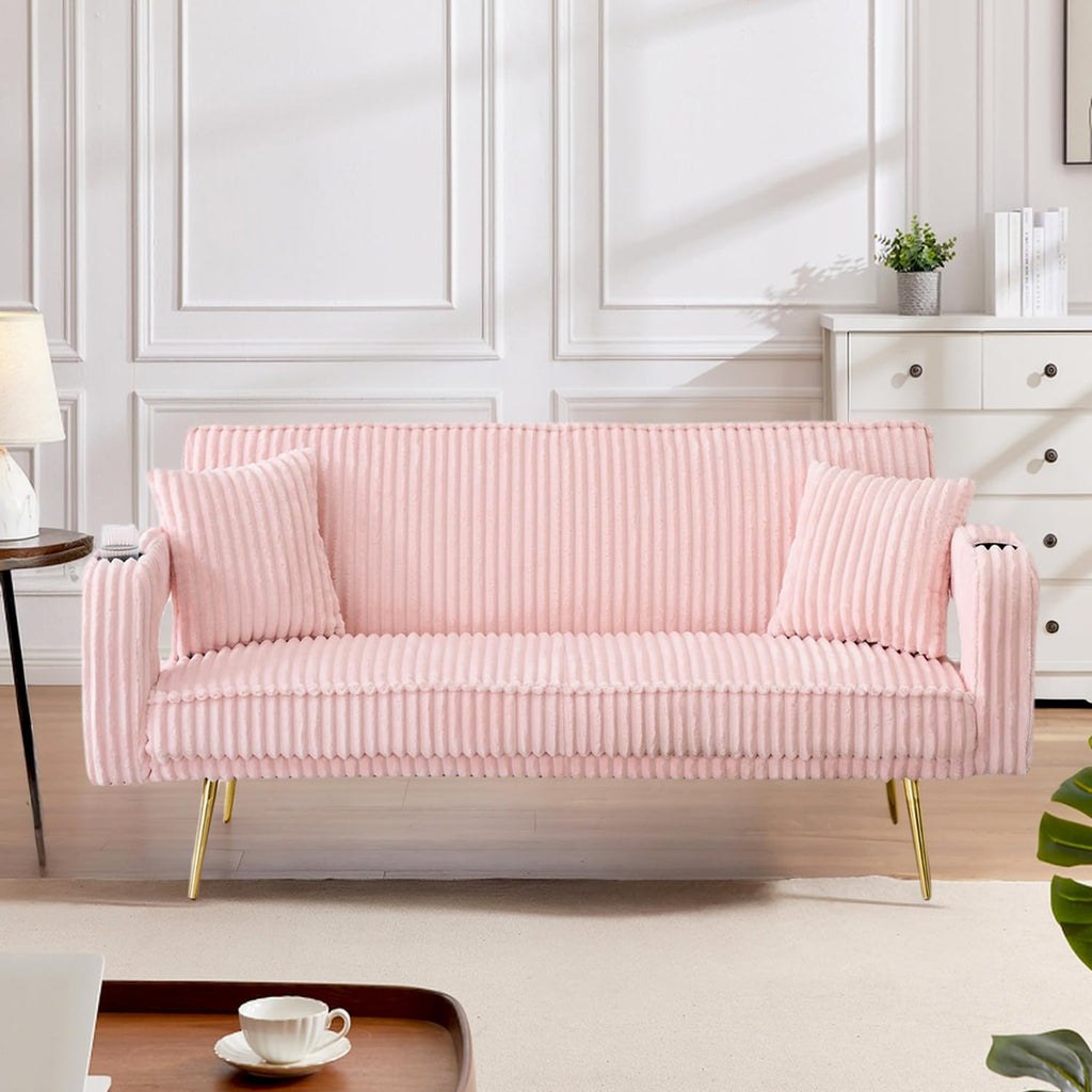 Pink Teddy Fabric Convertible Futon Sofa Bed D503563