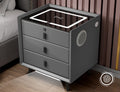 Grey Three Drawers Nightstand with Fingerprint Lock and Wireless Charging U35795
