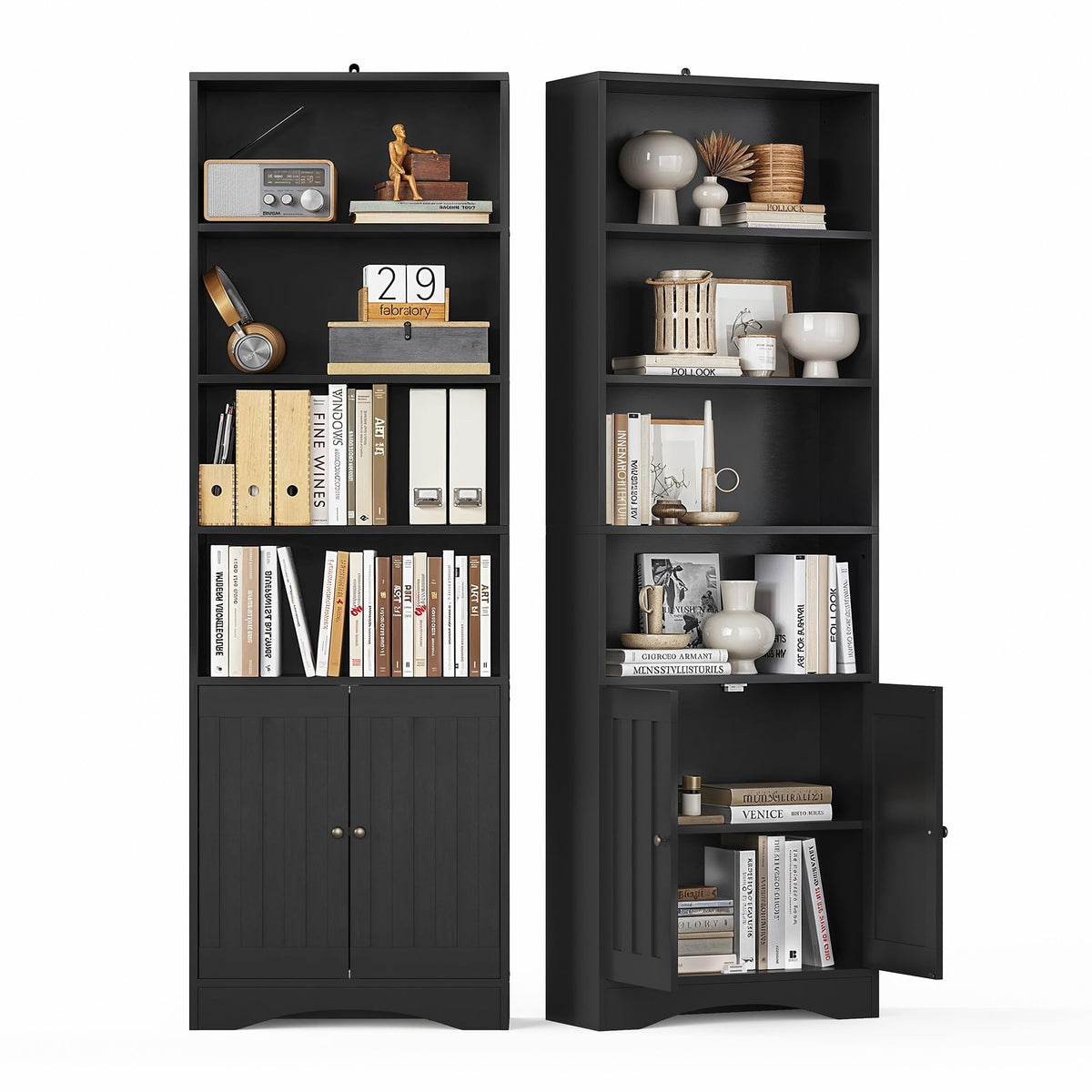 71''H 6-Shelf Black Bookcase with Doors X418917
