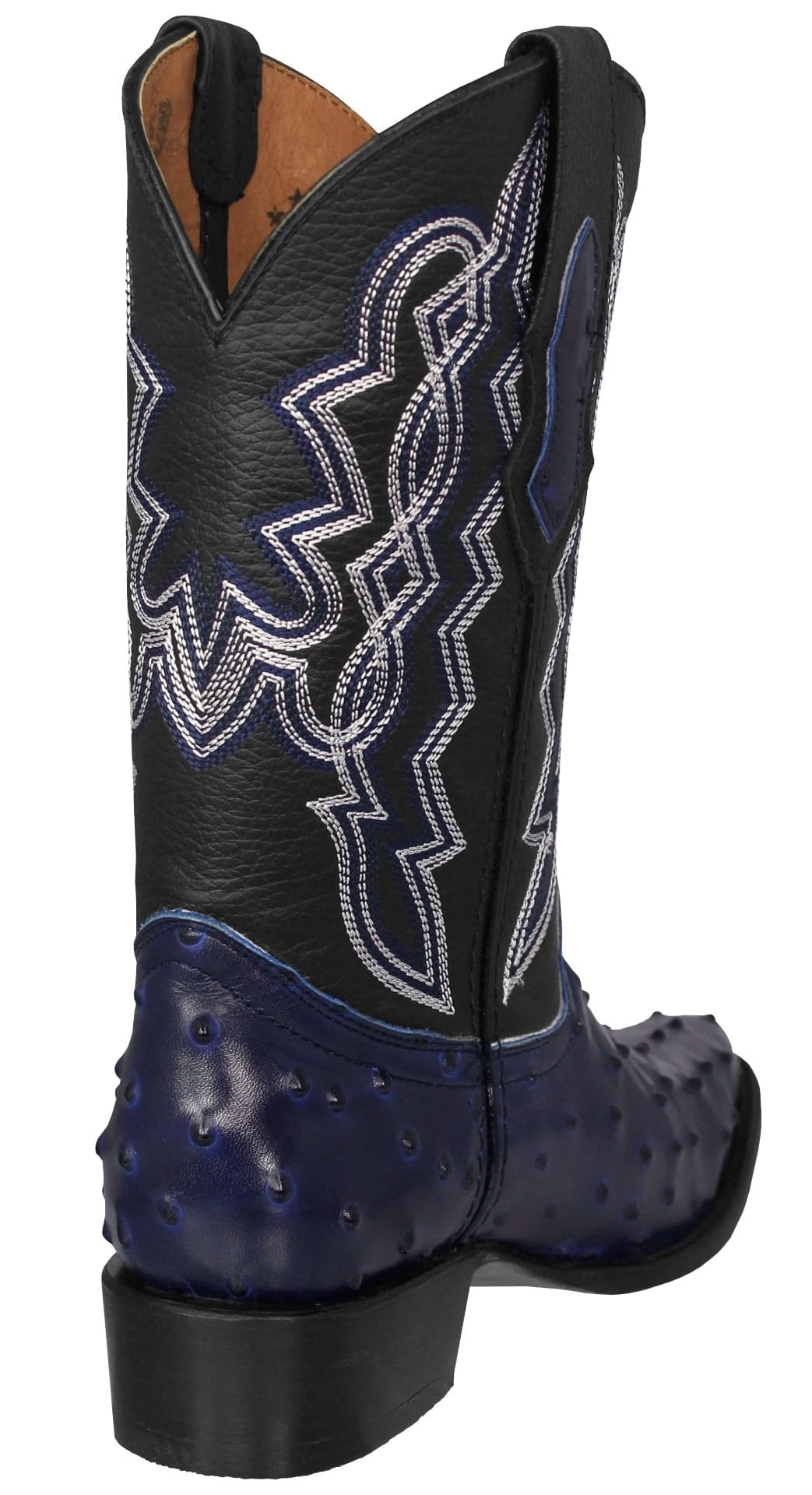 Blue Ostrich Quill Print Leather Western Cowboy Boots U800