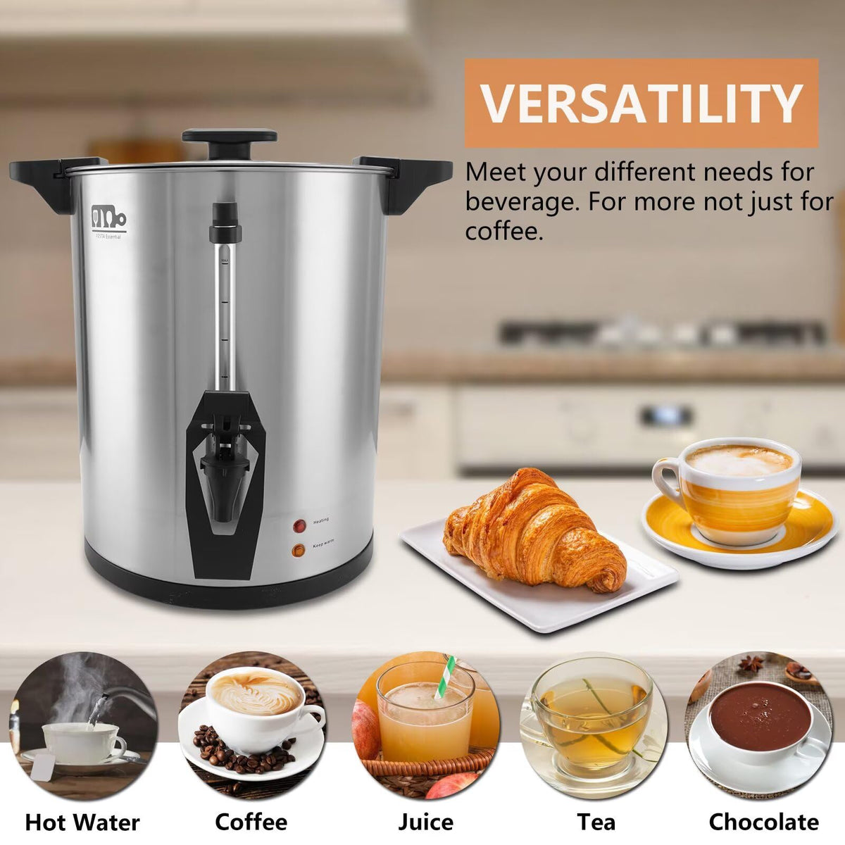 45 Cup 8L Commercial Coffee Urn 950W Hot Beverage Dispenser with Double Faucet F42583