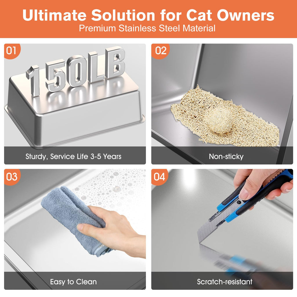 XXL Stainless Steel Cat Litter Box with Lid F49791