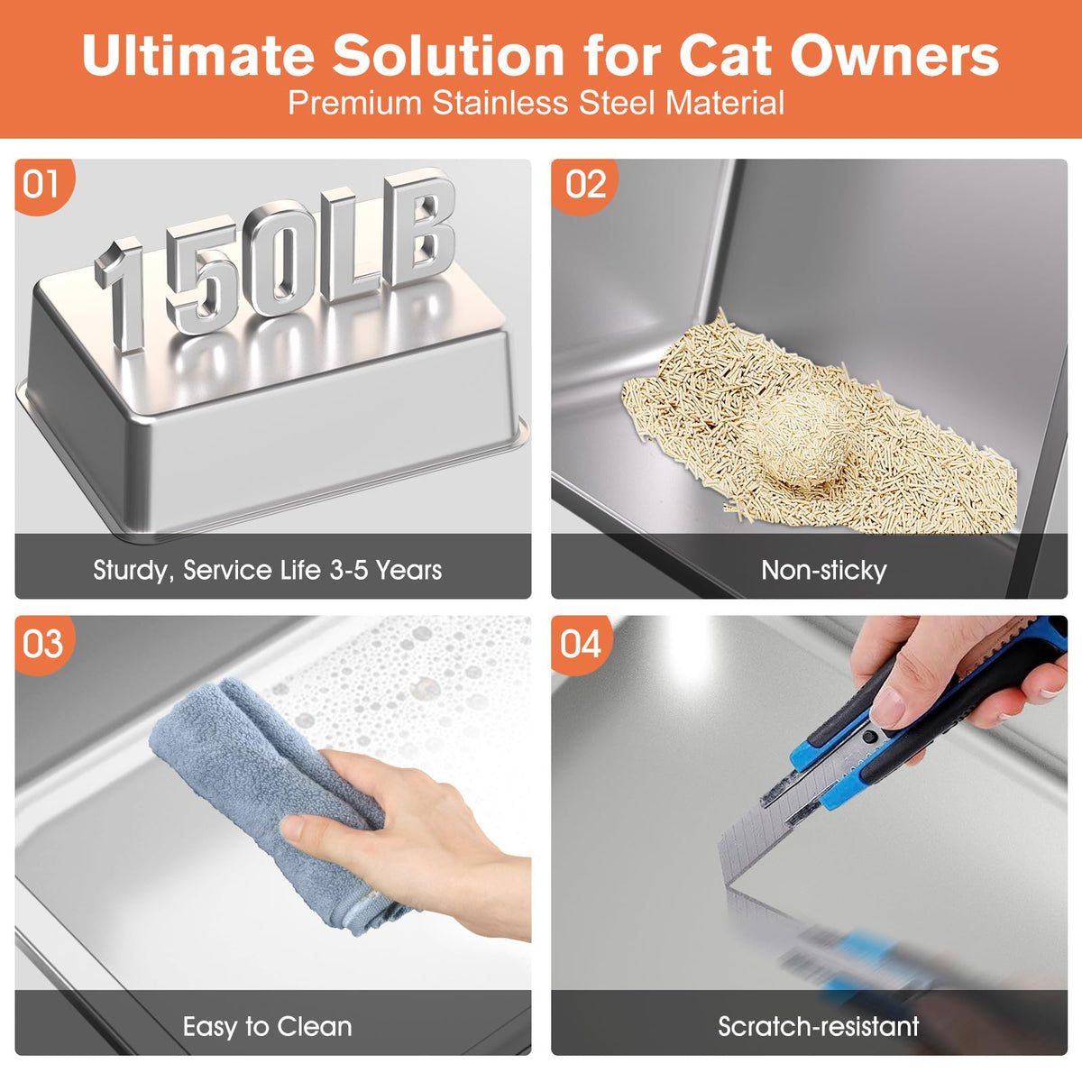 XXL Stainless Steel Cat Litter Box with Lid F49791
