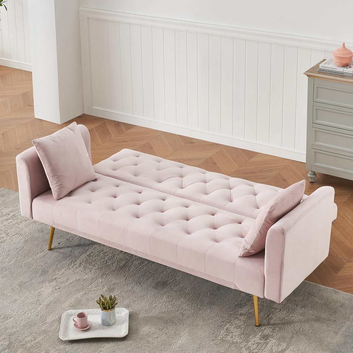 71" Velvet Convertible Sofa Bed M559816