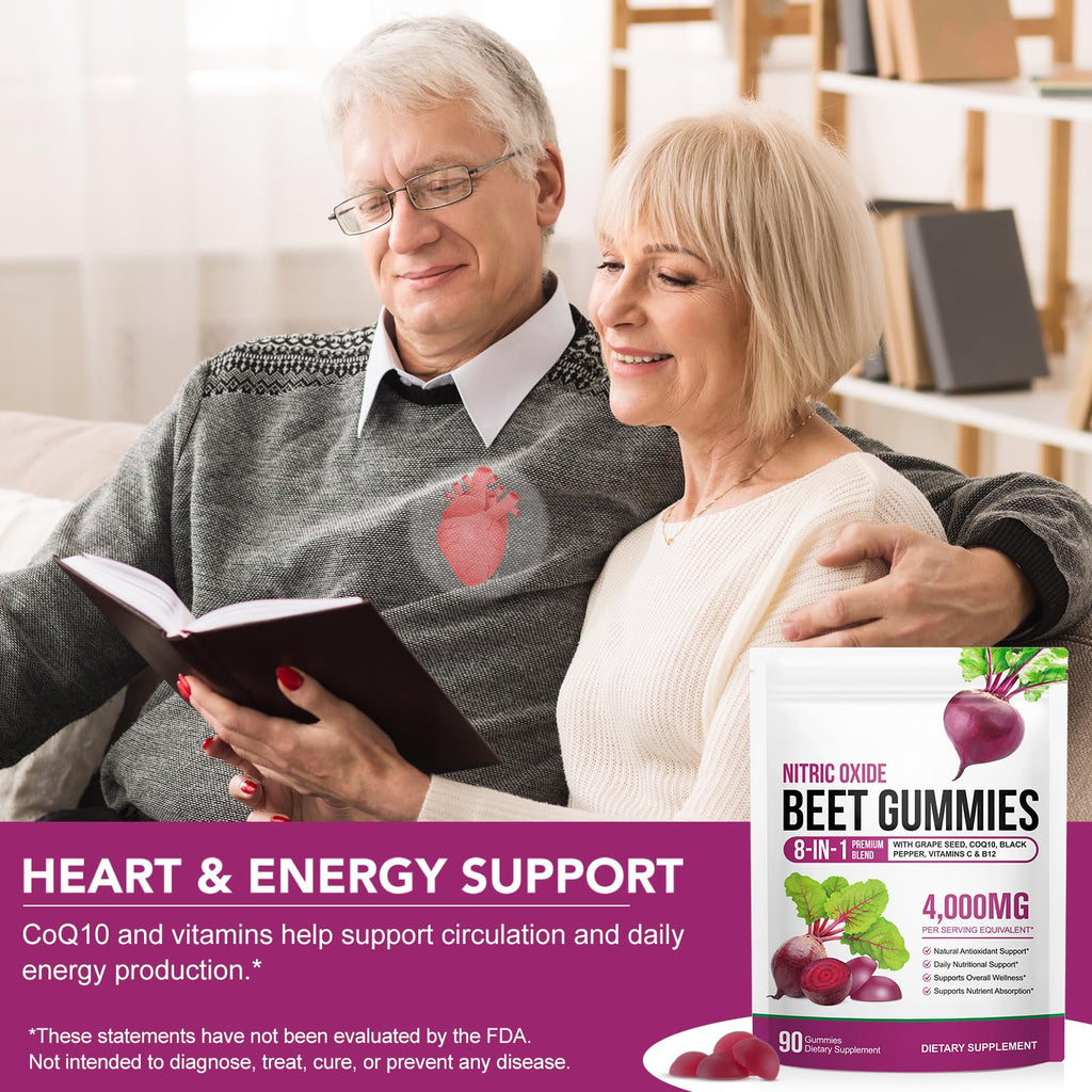 Beetroot Gummies 90 Gummies Beetroot Extract Supplement with COQ10 Vitamin C B12 Grape Seed Extract H72678