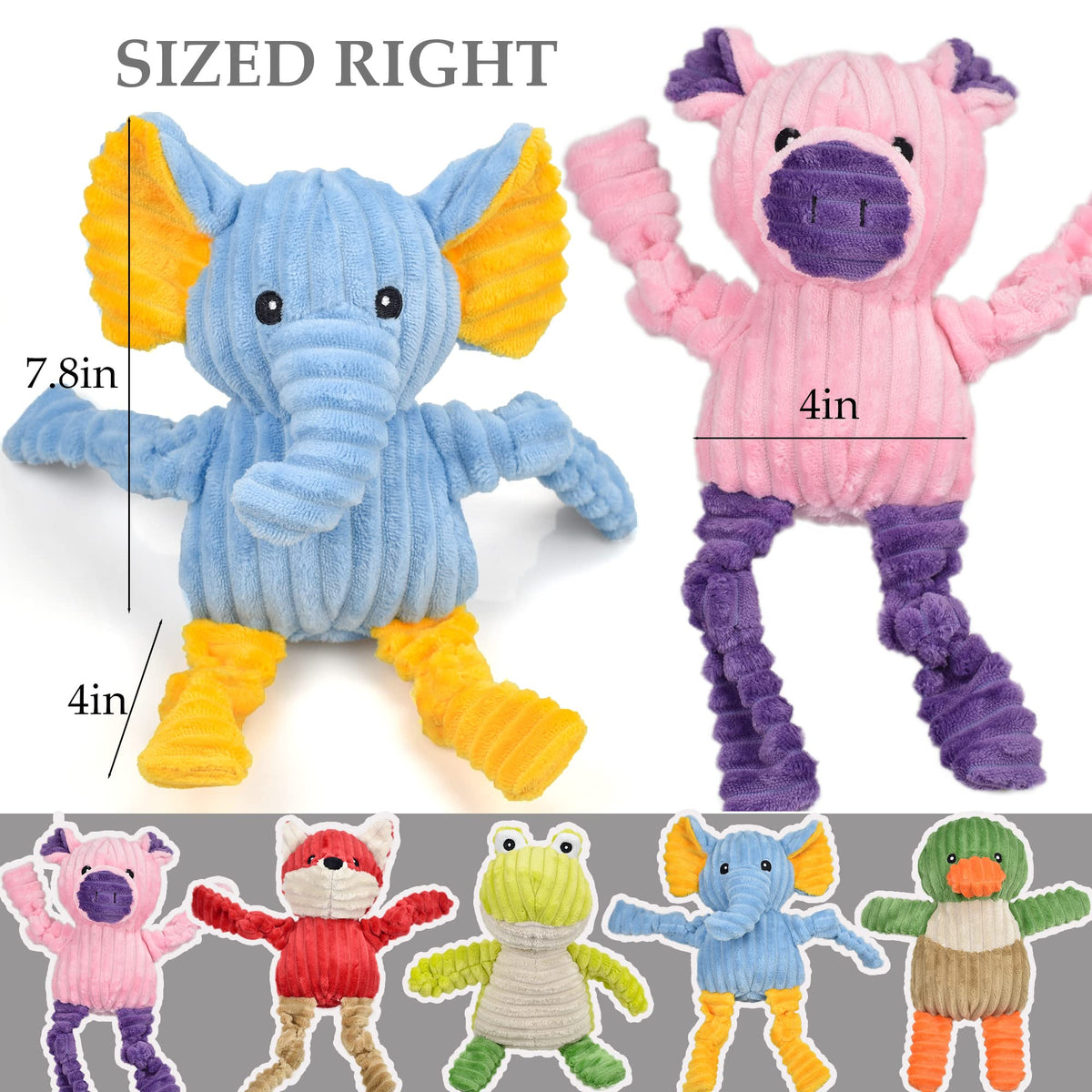 5 Pack Stuffed Squeaky Plush Dog Toys R3385