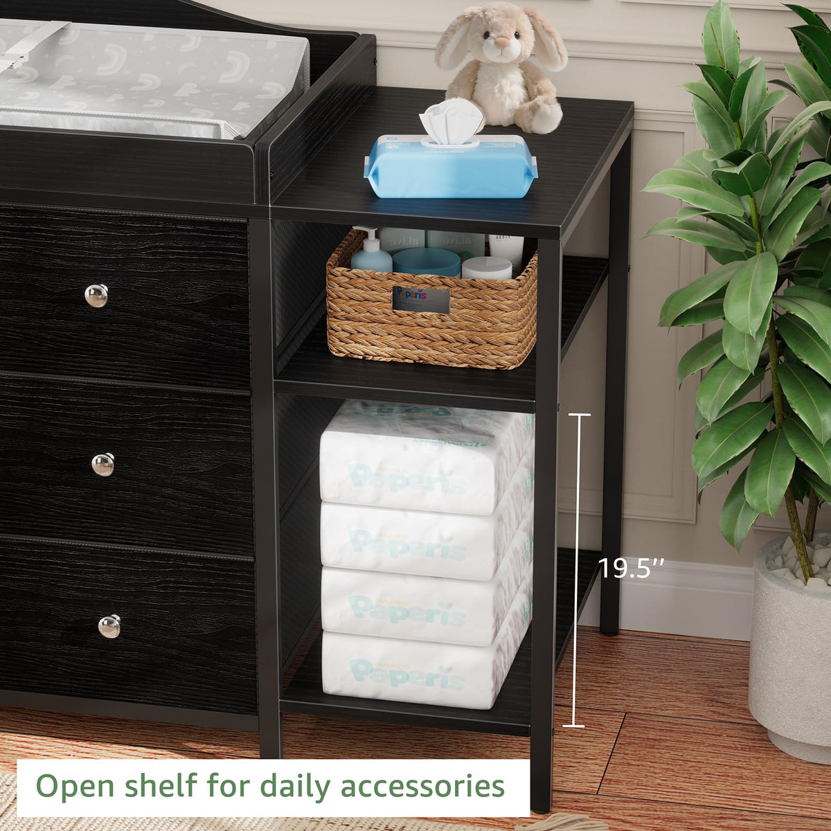 Black 6 Drawer Baby Dresser with Changing Table Top L624