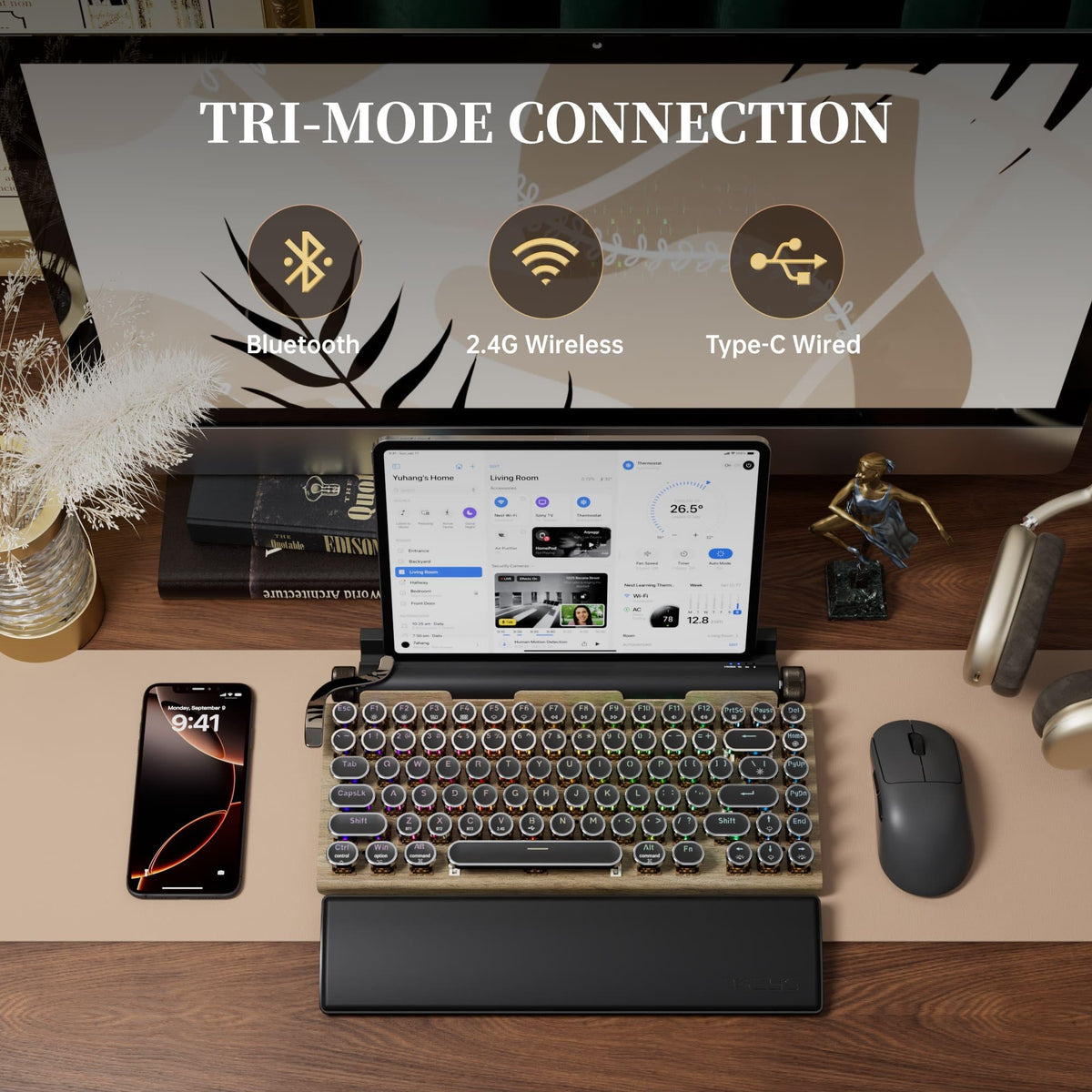 Wireless Retro Mechanical Keyboard with Wrist Rest S741