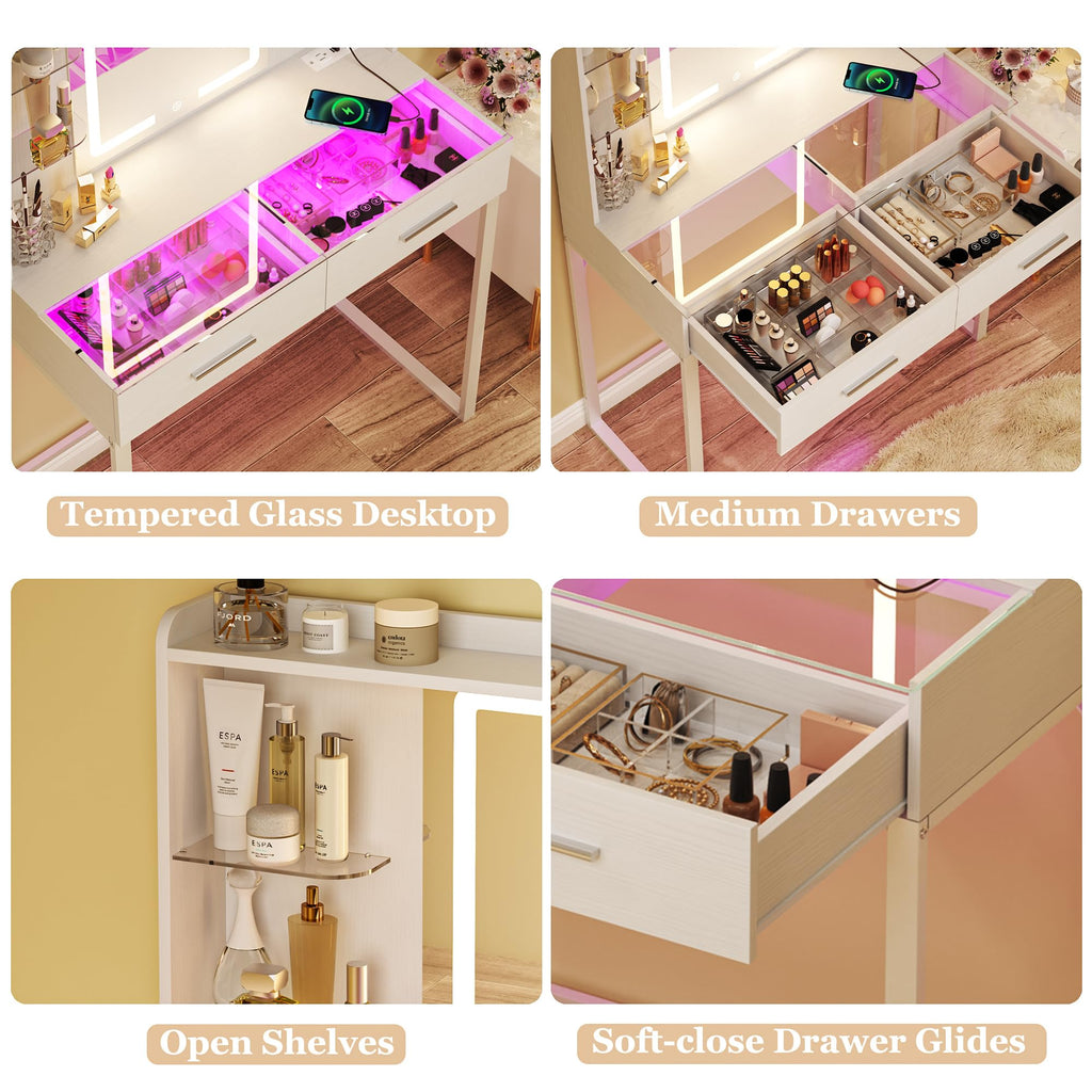 White Vanity Desk with Mirror and LED Lights S492919
