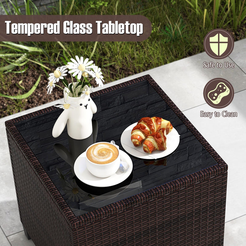 3 Pieces PE Rattan Wicker Outdoor Sofa Set with Cushion and Tempered Glass Tabletop U4938