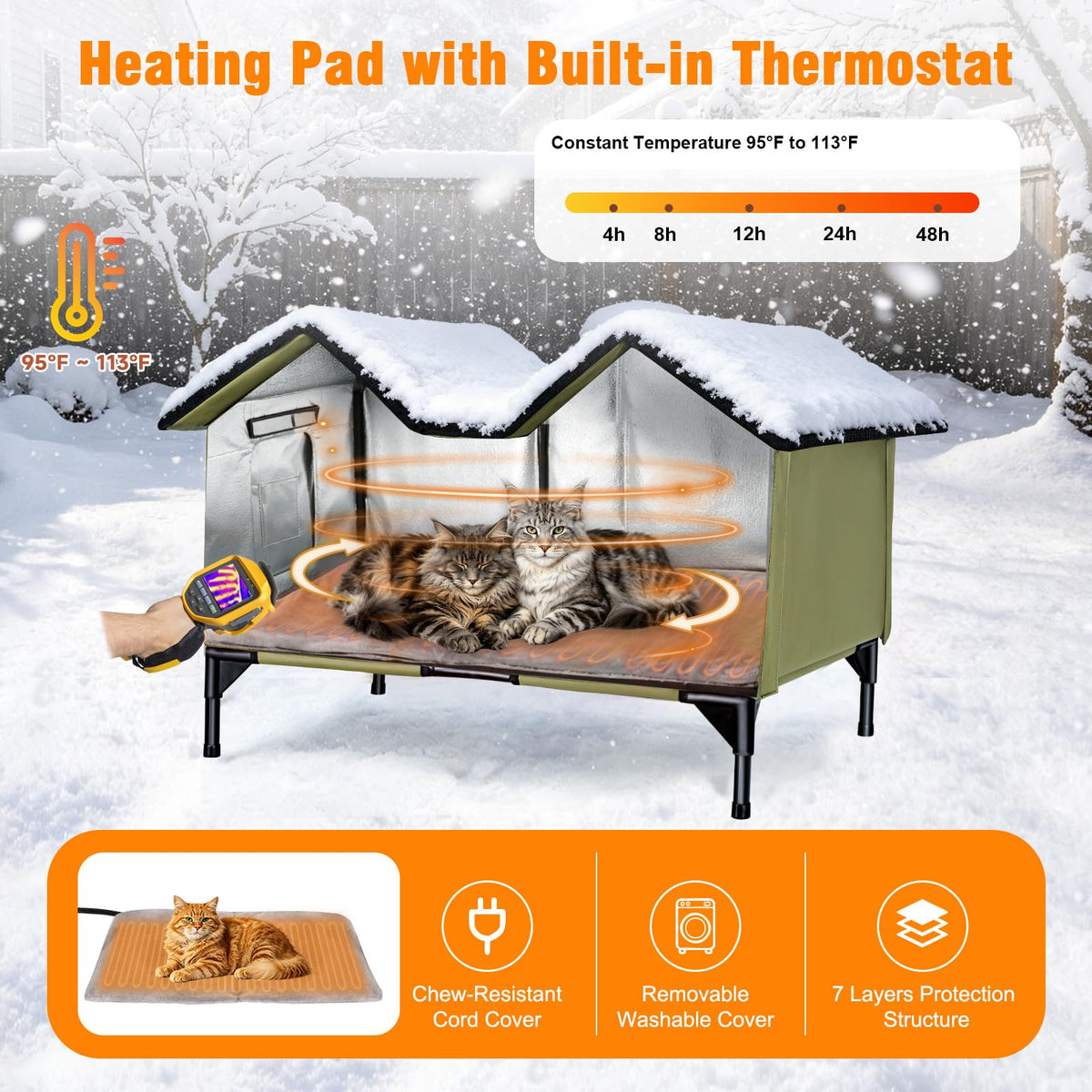 Heated Weatherproof Insulated Outdoor Cat House with Heating Pad V663