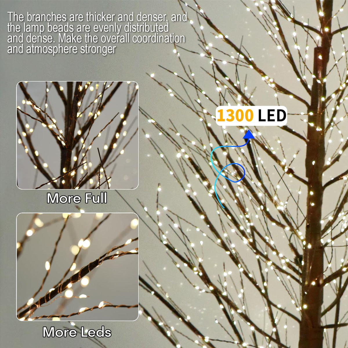 6FT Brown Lighted Birch Tree 1300LEDs Warm White Lights S211