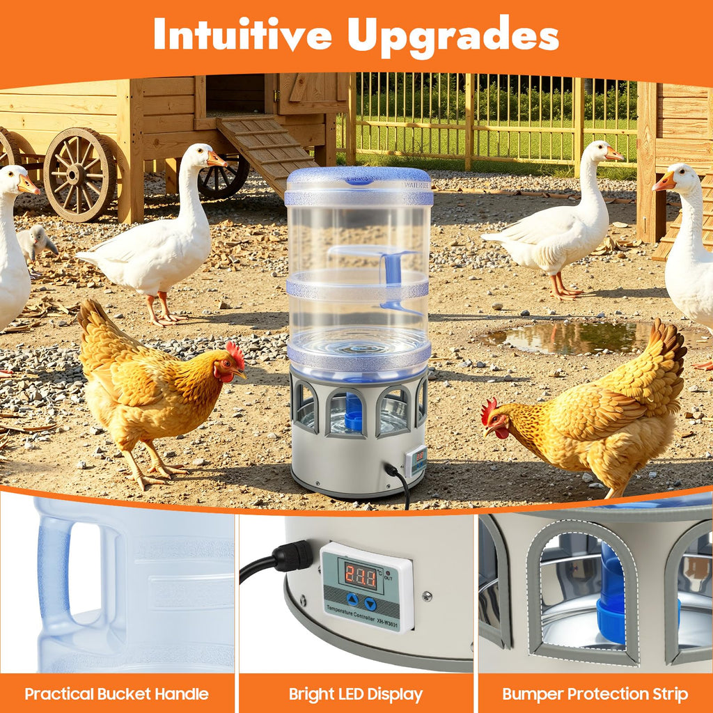 80W Heated Poultry Chicken Waterer 5 Gallon L569