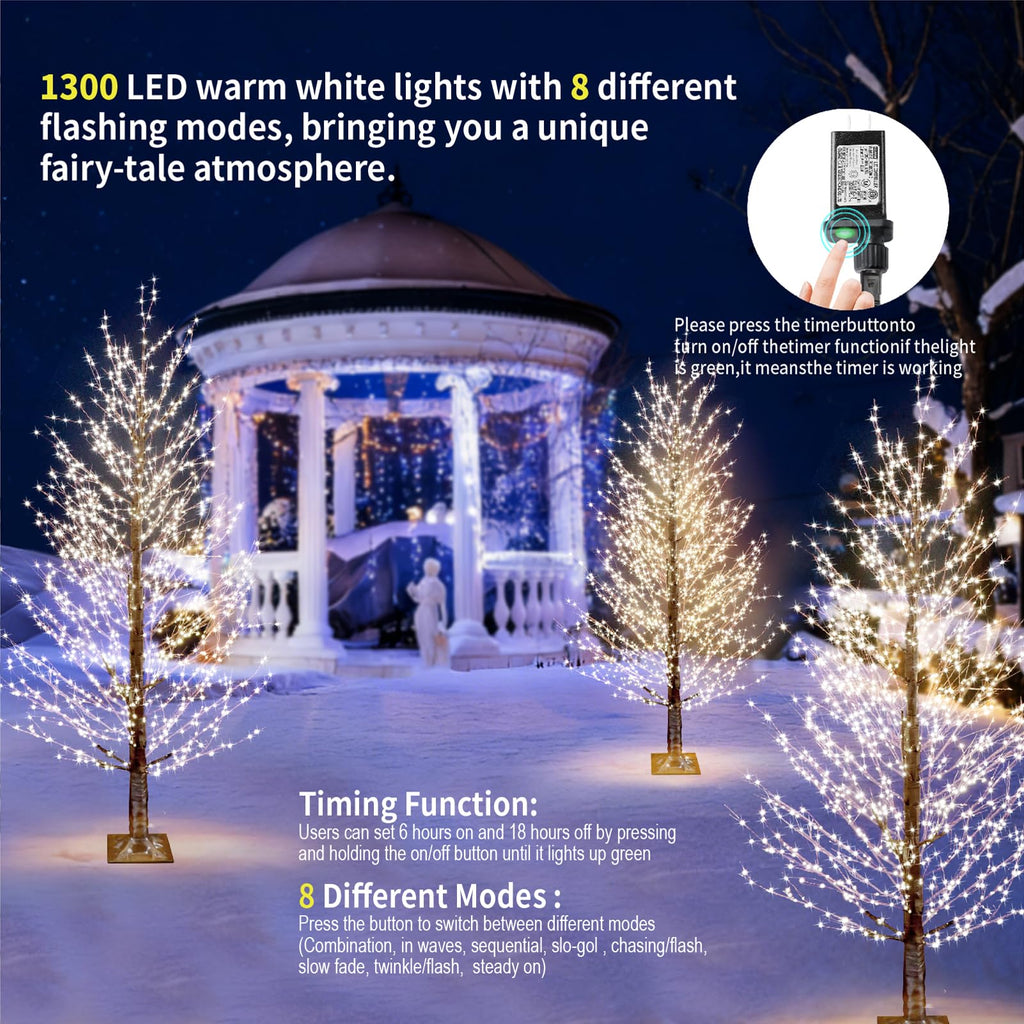 6FT Brown Lighted Birch Tree 1300LEDs Warm White Lights S211