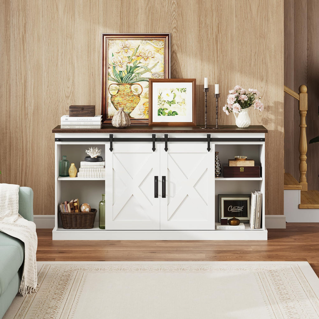 White Sliding Barn Door TV Stand K96917