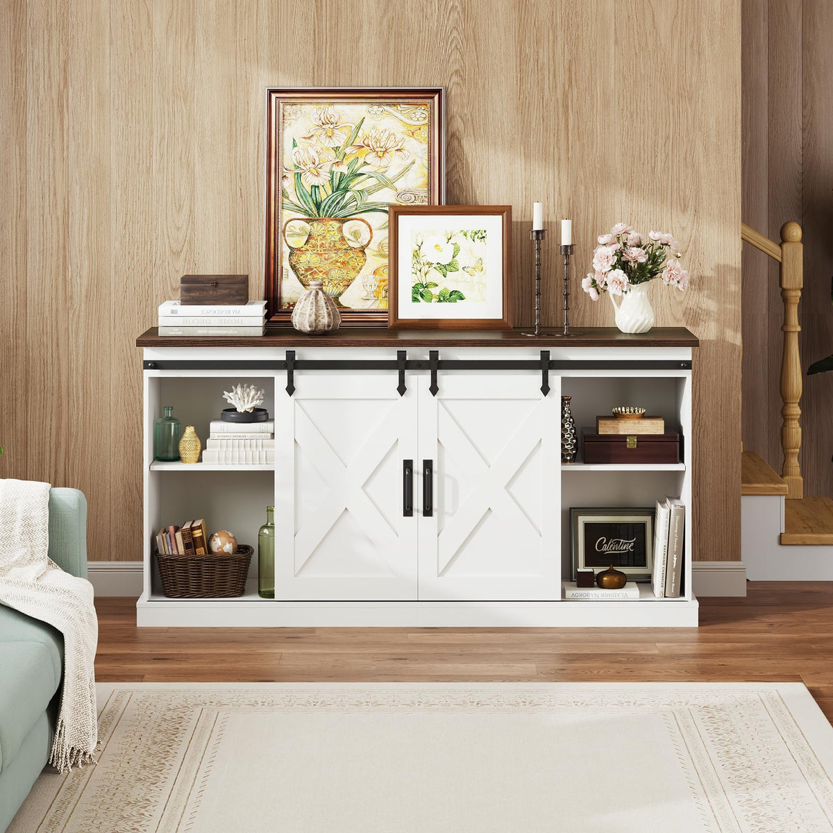 White Sliding Barn Door TV Stand K96917